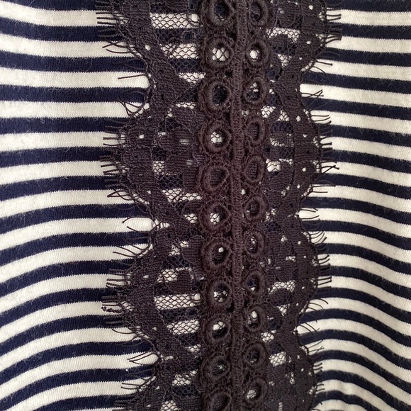 J. Crew Striped T-Shirt with Lace Trim Navy - Picture 4 of 5